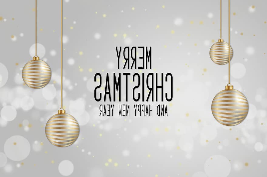 vrolijk kerstfeest, gelukkig nieuwjaar, groeten, ornamenten, kerstballen, Kerstmis, Nieuwjaar, viering, decoratief, bokeh, grijs