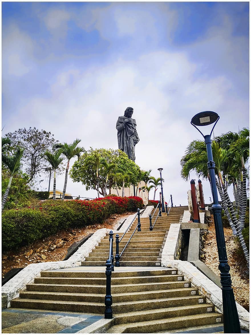 Jésus, statue, pèlerin, Colline El Carmen, escaliers, pas, sculpture, point de repère, religion, guayaquil
