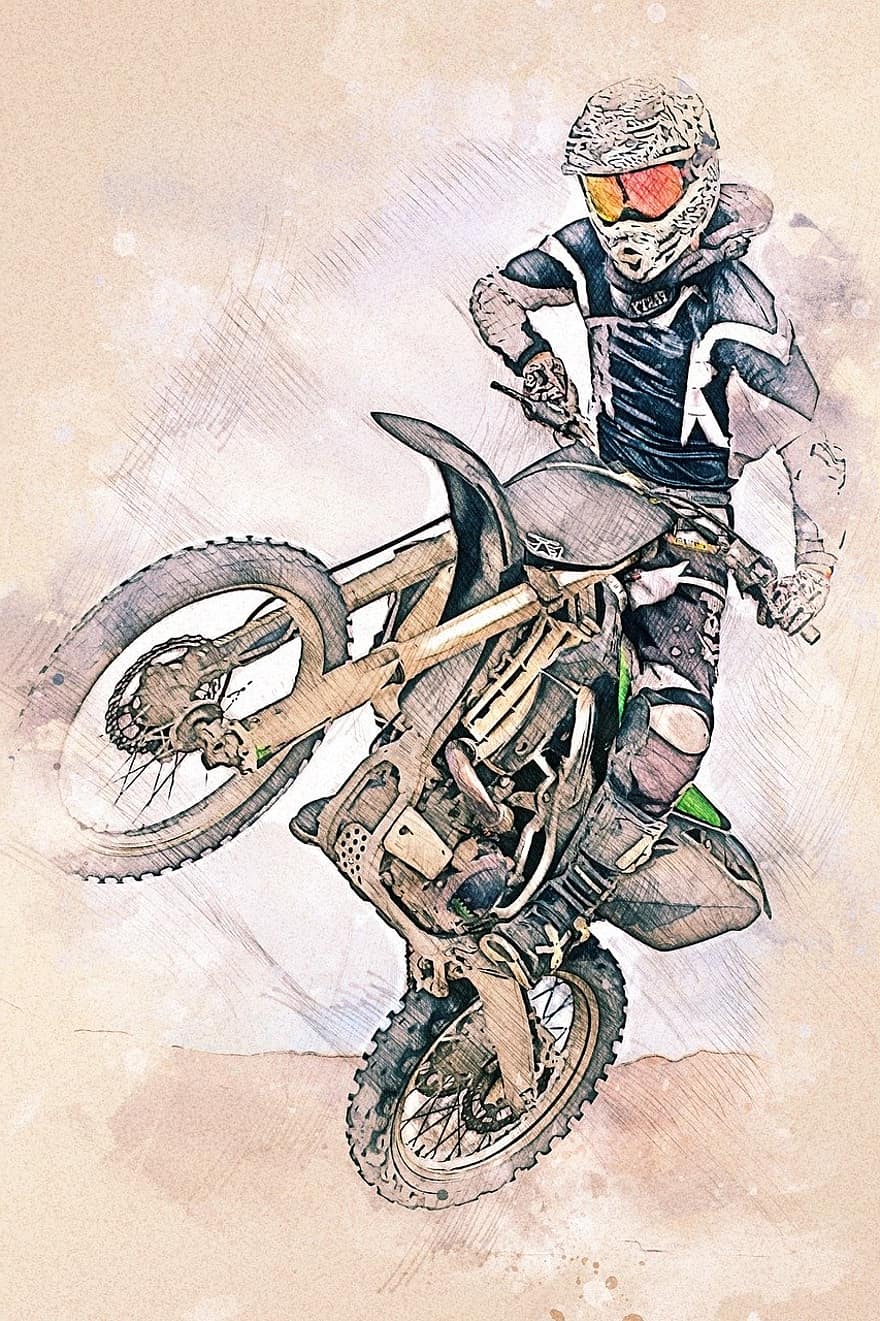 brudny rower, motocross, styl, jeździec, motocykl, skok, Sporty ekstremalne, sztuka fotograficzna