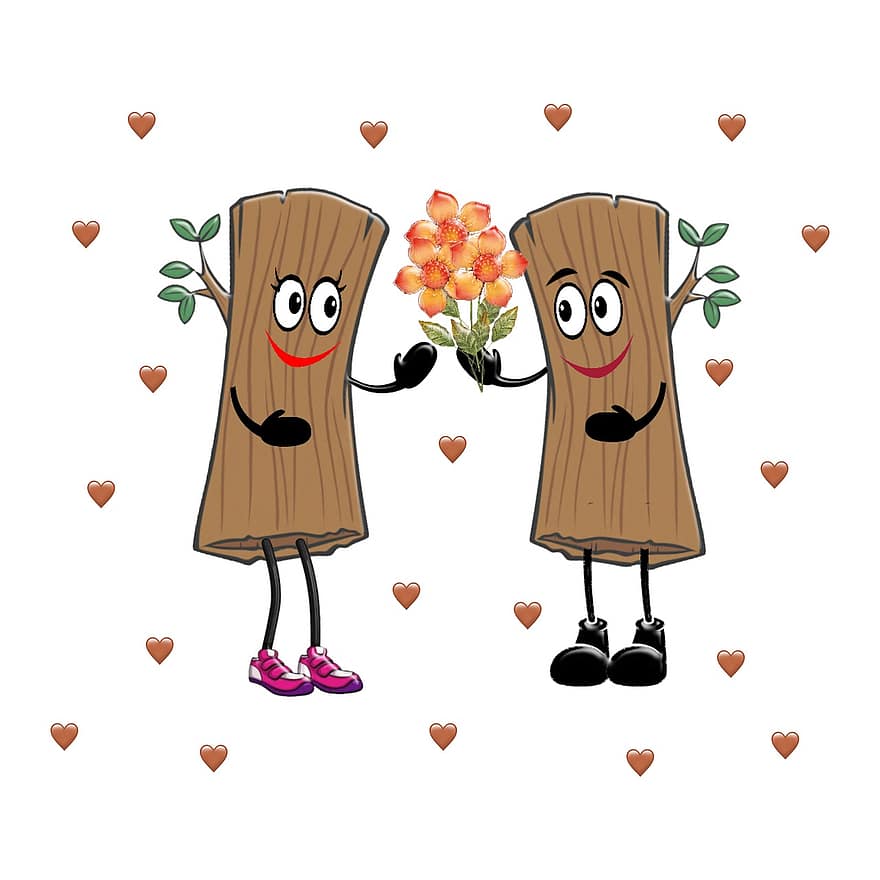 Wood, Couple, Anniversary, Hearts, Flowers, Faces, Emotions, Celebration, Romance, Romantic, Lovers