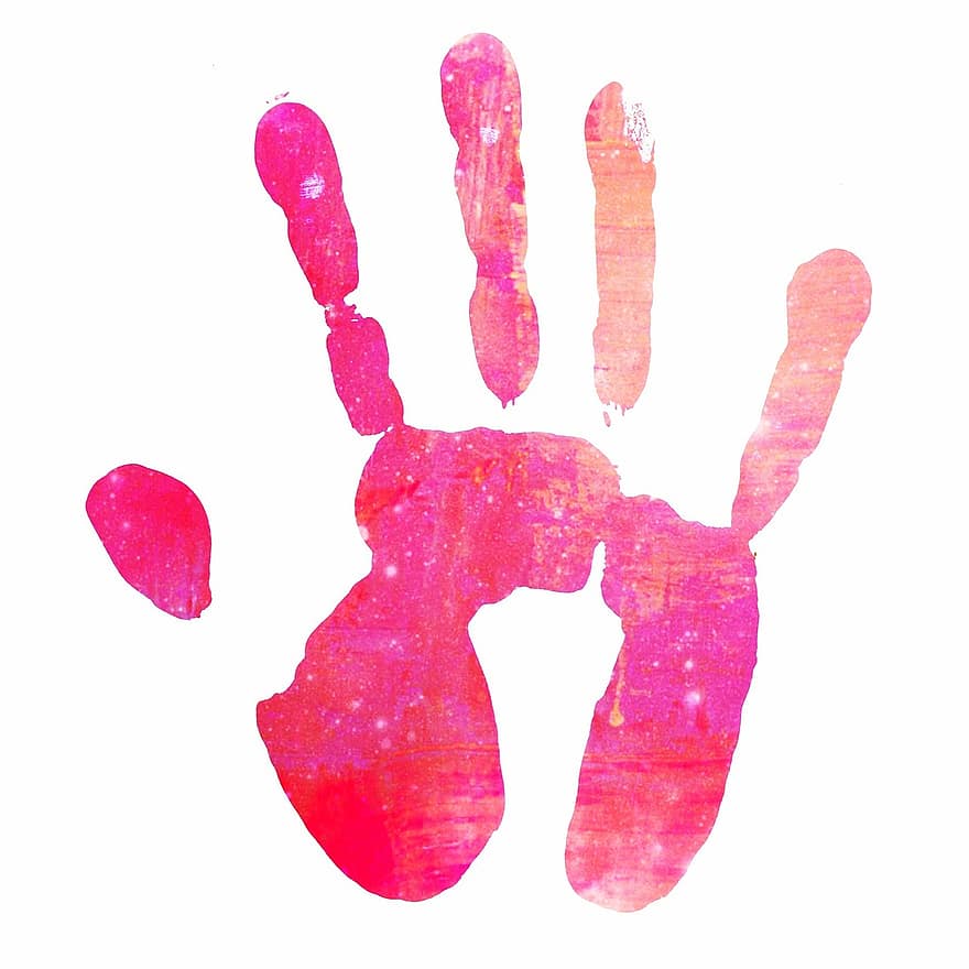 Hand, Reprint, Handprint, Color, Pink, Red, Colorful, Paint, Finger, Art, Form