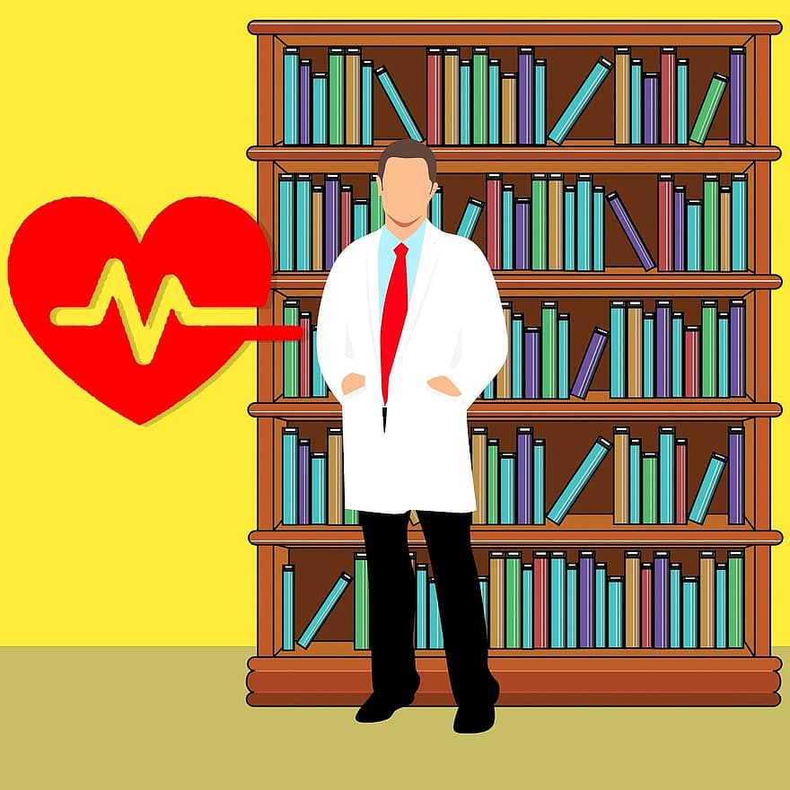Doctor, Hart, Library, Clinic, Checkup, Cartoon Character, Idea, Standing