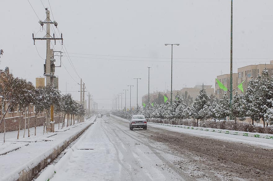 auto, silnice, ulice, sníh, zimní, sezóna, Írán