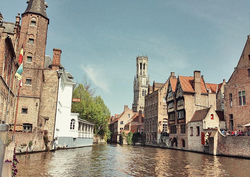 folyó, épületek, városnézés, építészet, utazás, Belgium