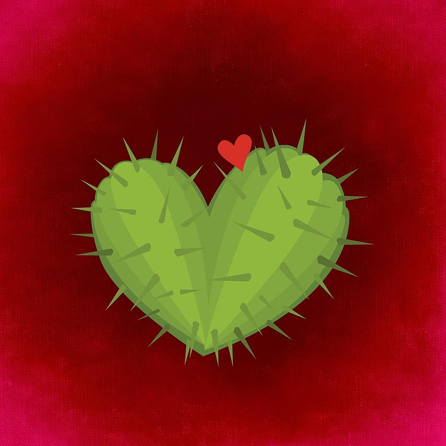 hart-, cactus, liefde, Valentijnsdag