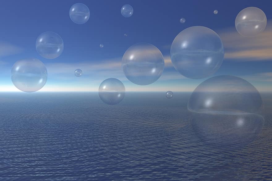 пузырьки, воды, небо, море, горизонт, фон воды