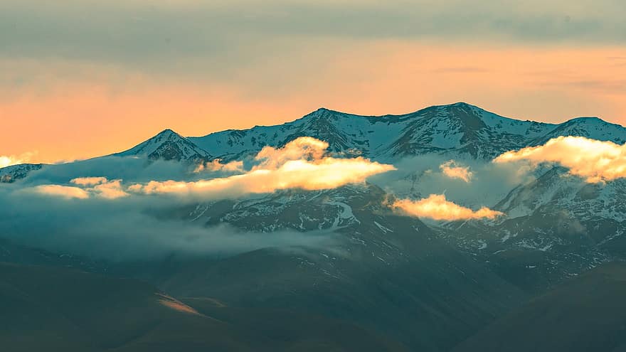 山、雲、日没、霧、空、ニュージーランド、自然、風景、日の出、夜明け、山頂