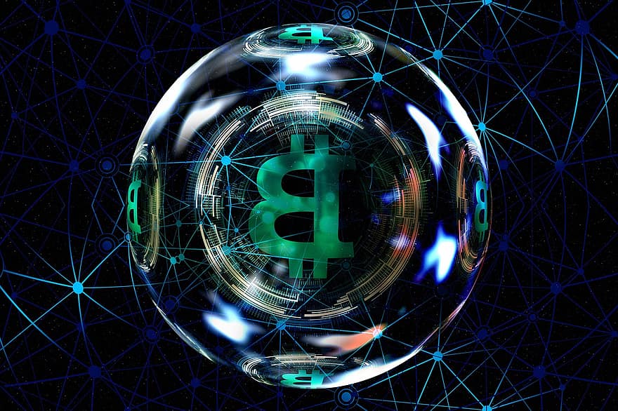 bitcoin, cryptogeld, valuta, geld, boord, spoor, circuits, spaander, verbindingen, gegevens, lijn