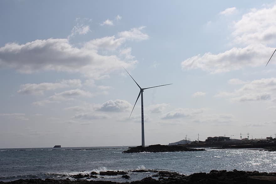Jeju Insel, Korea, Meer, Wind, Ozean, Reise, Erkundung, Windkraftanlage, Windkraft, Kraftstoff- und Stromerzeugung, Generator