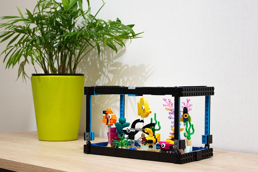 Lego, akvárium, akváriumi halak, játék, kirakós játék, tervező, hal, játékok, konstruktőr, beltéri virág, díszítő virágcserép