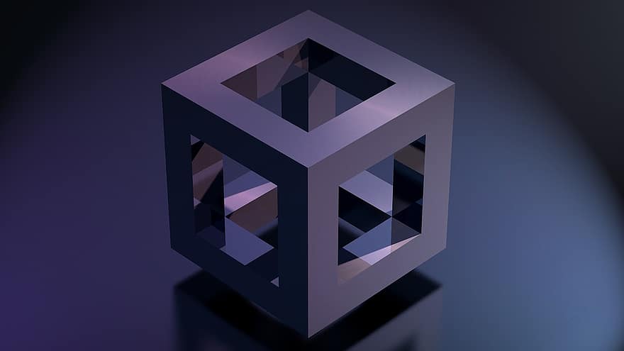立方体、ブロック、開いた、幾何学、中空体、スペース、3次元、立体