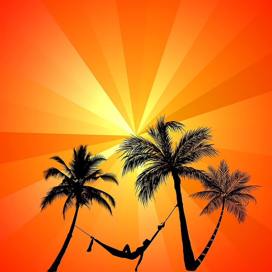 hangmat, zonnen, kom tot rust, strand, zomer, tropisch, oranje strand, Oranje ontspannen