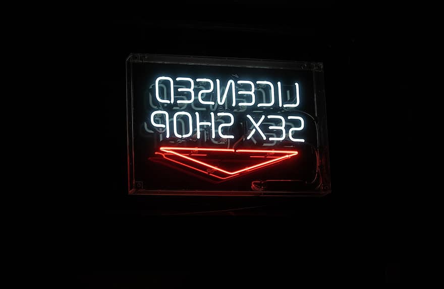 sex shop, neonový nápis, soho, obchod znamení
