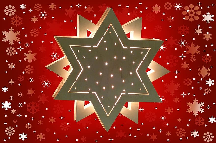 stjerne, tre stjerne, belyst, jul, advent, dekorasjon, jule tid, skinner, lys
