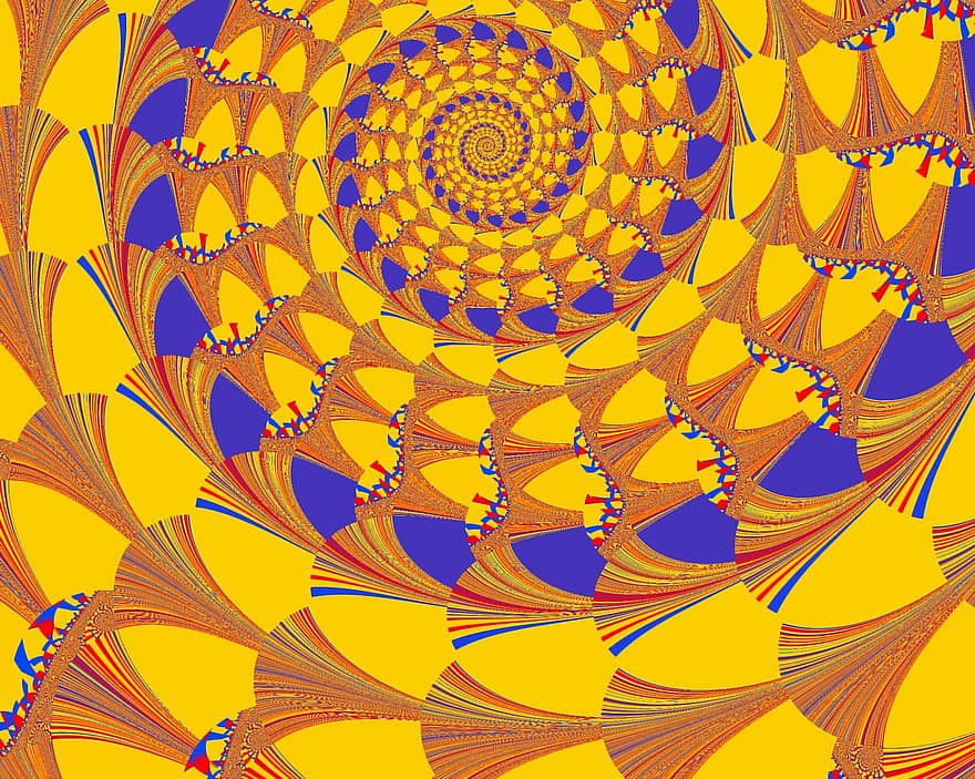 fractale, jaune, or, rond, modèle, bleu, décoratif, numérique, Orange numérique