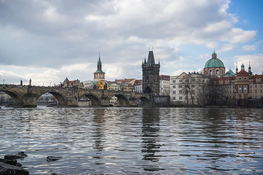 Prága, moldova, charles híd, Cseh Köztársaság, Európa, vlatva, főváros, Praha, Old Town Bridge Tower, torony, hídtorony