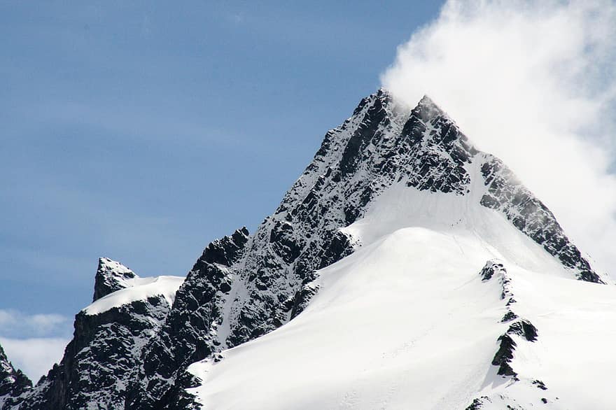 munţi, vârf, zăpadă, Großglockner, alpin, vârful muntelui, acoperit cu zăpadă, gheţar, iarnă, peisaj, de munte