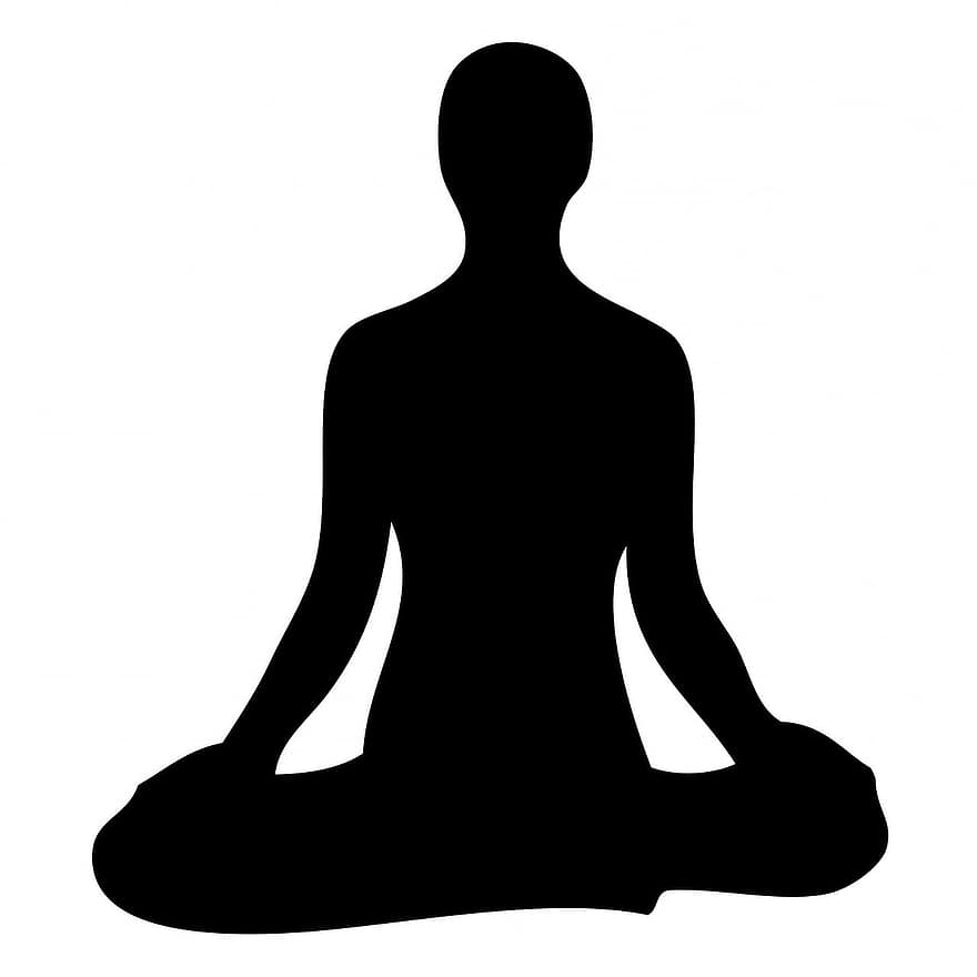 meditasi, bermeditasi, hitam, bayangan hitam, wanita, duduk, santai, kesejahteraan, bersila, garis besar
