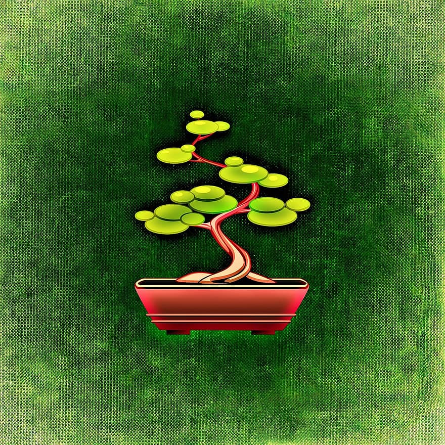 bonsai, boom, Bäumchen, klein, groen