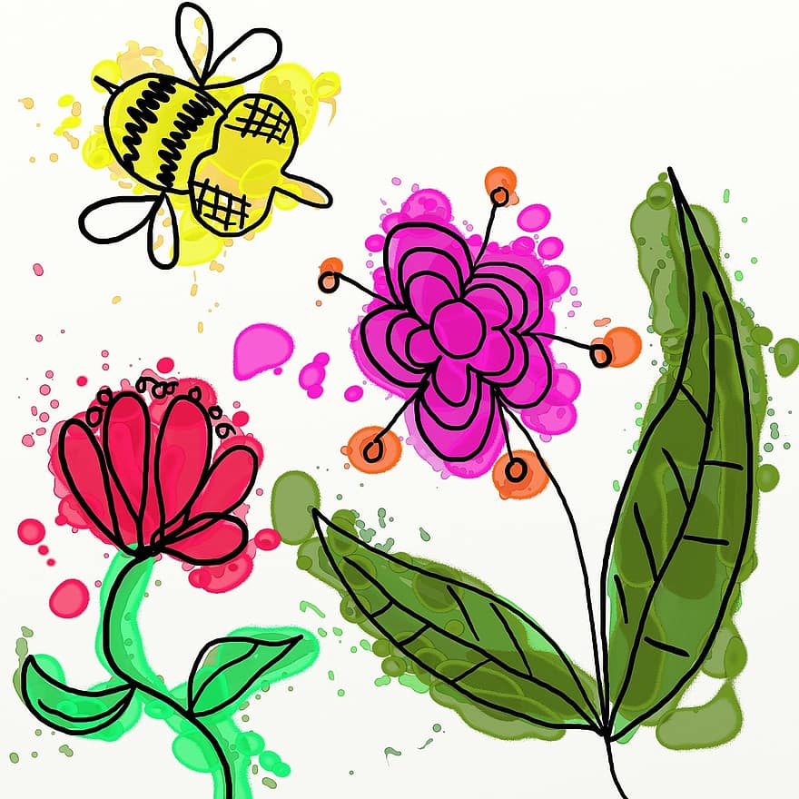 植物、自然、植物の、植物学、花、フローラル、庭園、夏、蜂、昆虫