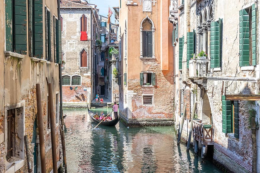 gondoli, kanava, rakennukset, Venetsia, Italia, väylä, vene, grand canal, arkkitehtuuri, historiallinen, kaupunki