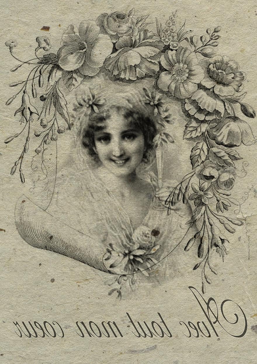 Vintage, French, Collage, Bride, Wedding, Ornate, Pearls, Lace, Pink, Girl, Female