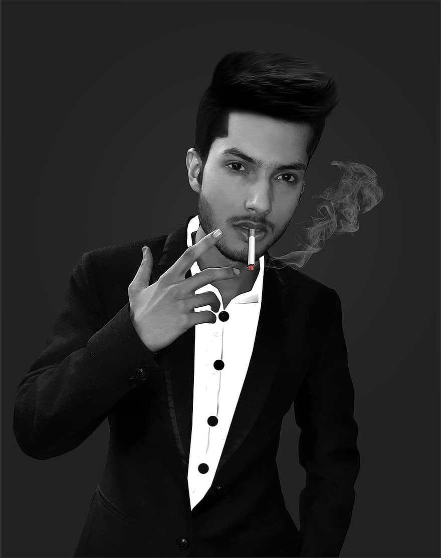 fumar, homem, retrato, cigarro