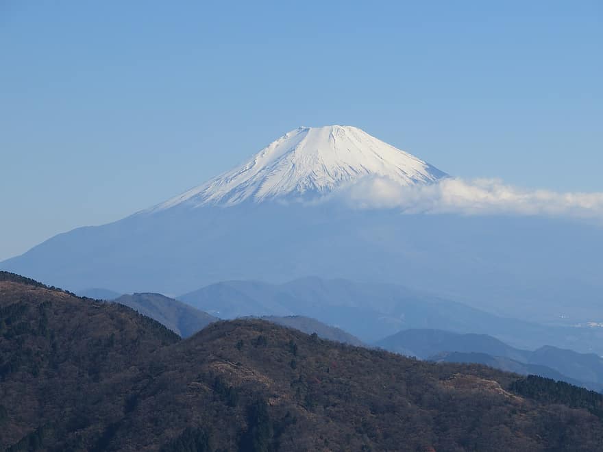 富士山、丹沢山地、日本、ヤビツ峠、かながわ、山、雪