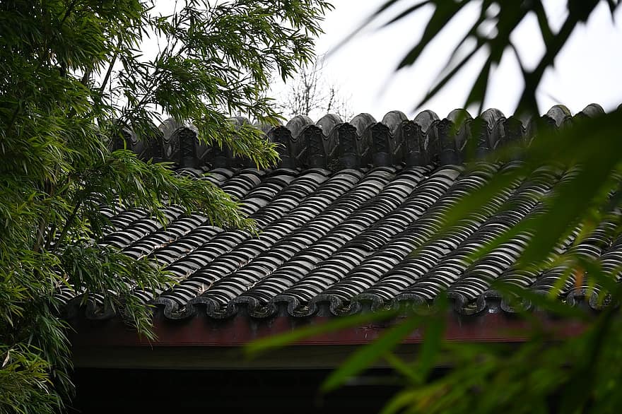 dach, architektura, zielone kafelki, chińska architektura, kultury, dachówka, na zewnątrz budynku, wzór, kultura wschodnioazjatycka, stary, drzewo