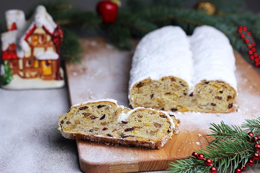 Stollen, ขนมปัง, คริสต์มาส, ชิ้น, อบ, ขนมปิ้ง, ขนมปังเยอรมัน, ขนมปังผลไม้, การกำเนิด, อาหาร, หวาน