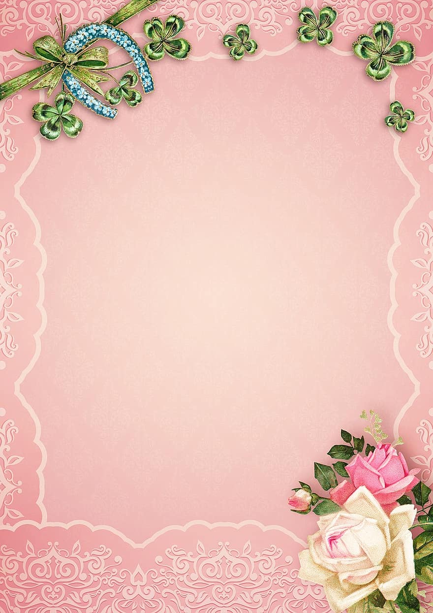 Roses, Lucky Clover, Horseshoe, Invitation, Occasion, Noble, Festive, Birthday, Ornament, Pattern, Empty
