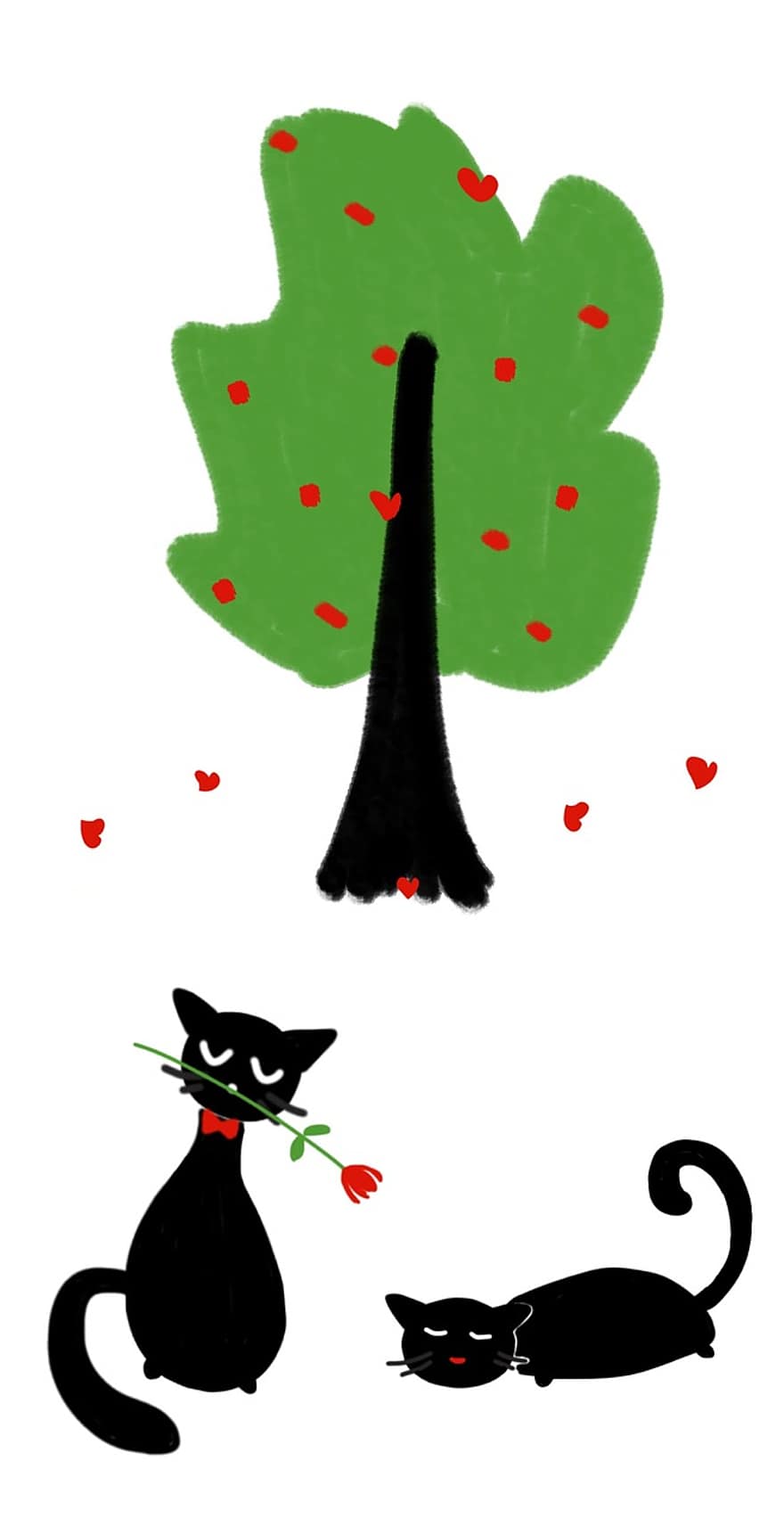 gat, arbre, amor, dia de Sant Valentí, cor, arbre verd, Gats Enamorats, gats negres, rosa, flor, romàntic