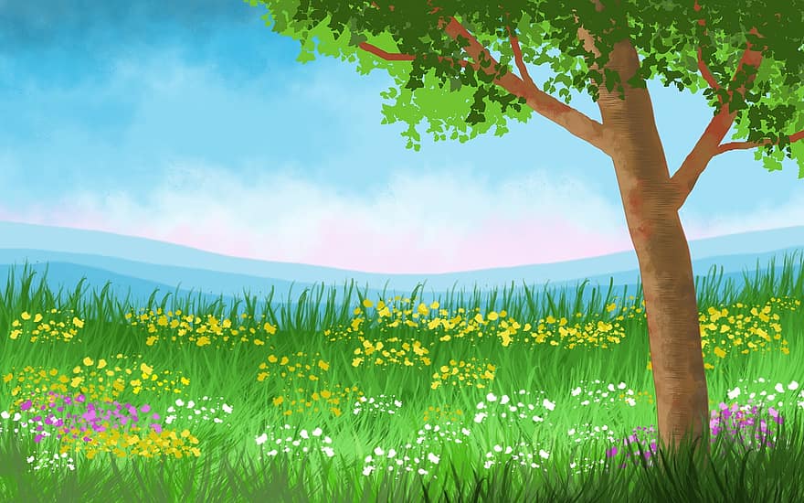 weide, bloemen, veld-, achtergrond, flora, de lente, tuin-, natuur, gras, zomer, groene kleur