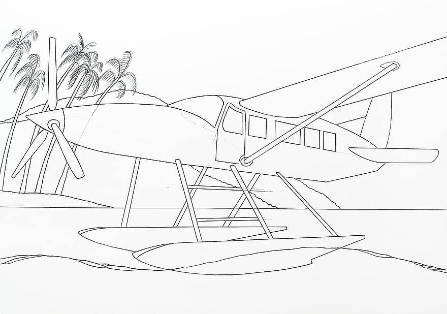 Plane, Hydroplane, Coloring, Circuit, Graphics