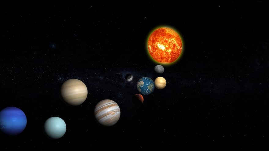 zonnestelsel, ruimte, planeten, Mars, wereldbol, aarde, maan, melkweg, Jupiter, Uranus, zon