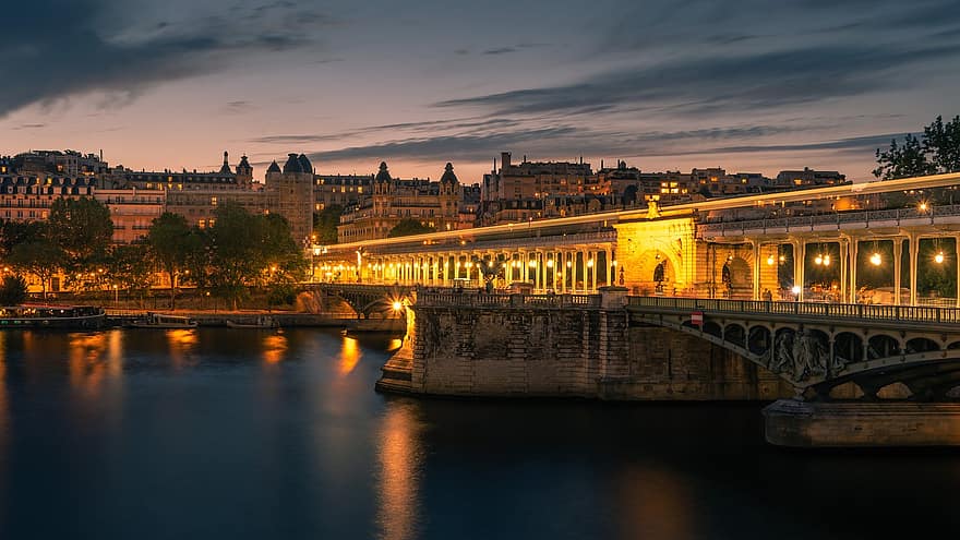 puente, río, Monumento, bir-hakeim, París, Francia, jábega, vacaciones, viaje, Europa, agua