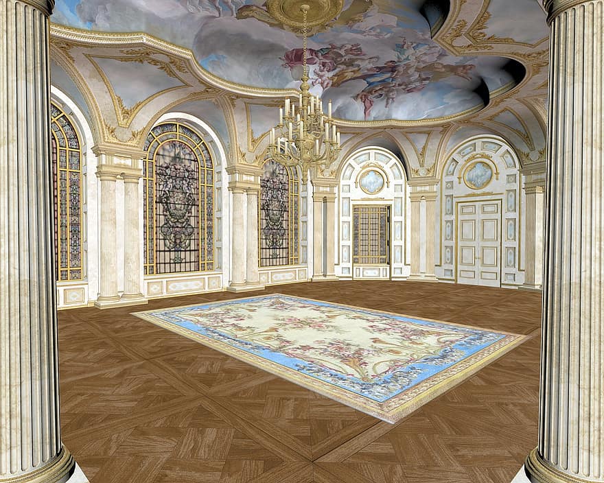 танцувална зала, елегантен, царски, дворец, барок