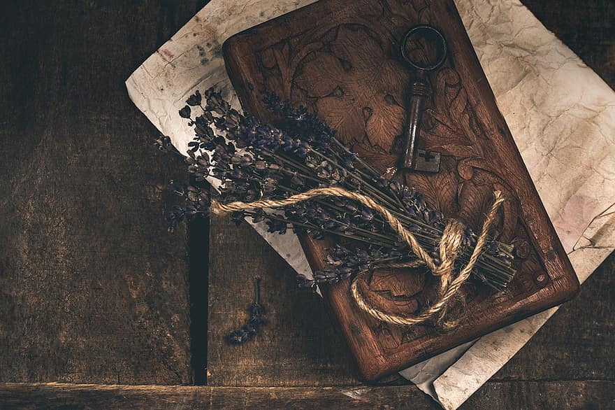 Vintage, Old, Key, Lavender, Box, Wood, old-fashioned, book, antique, paper, rustic