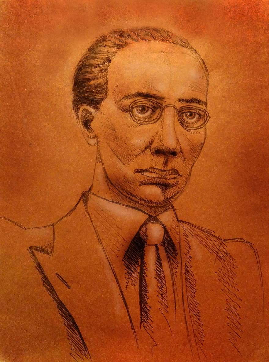 Alexandre Beliaev, écrivain, Un portrait au crayon, portrait d'homme, écrivains, Littérature, illustration, portrait, bibliothèque