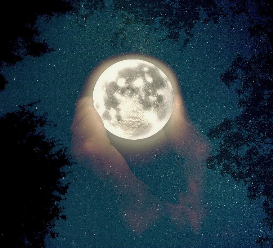 måne, overkligt, himmel, fantasi, månsken, naturskön, inspirera, dröm, mystisk, mänsklig, magi