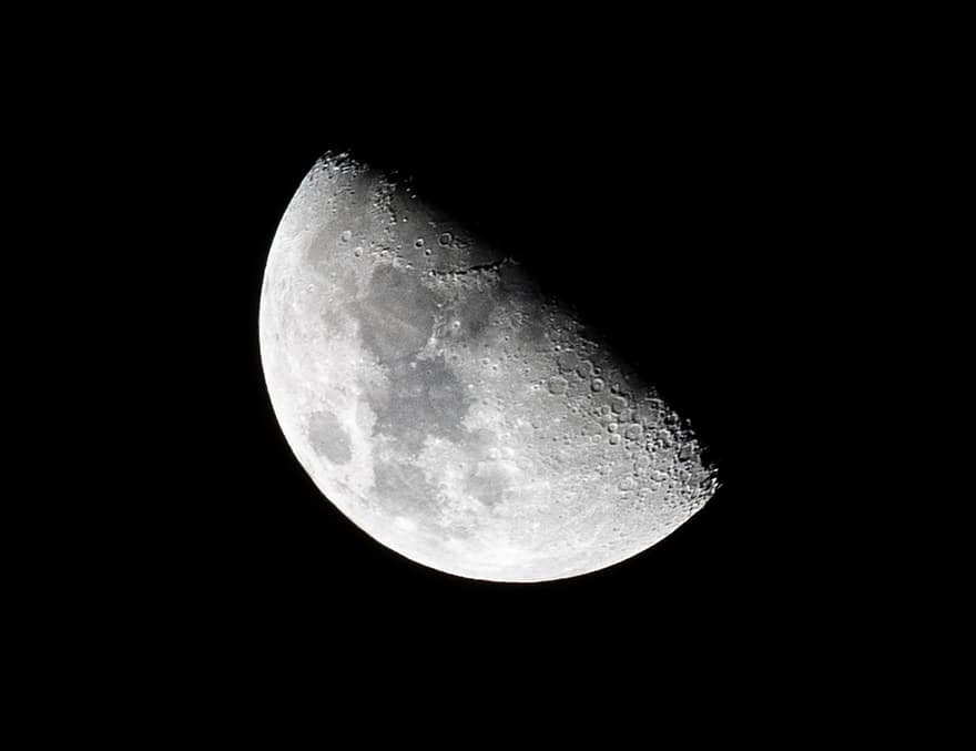 měsíc, krátery, fáze Měsíce, astronomie, měsíční svit, vesmír, temný, Věda, nebe, noc