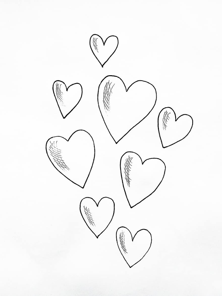 kiery, miłość, Walentynki, naszkicować, Ręcznie robione grafiki, Formularz, sztuka, próba, symbol, rysunek, serce