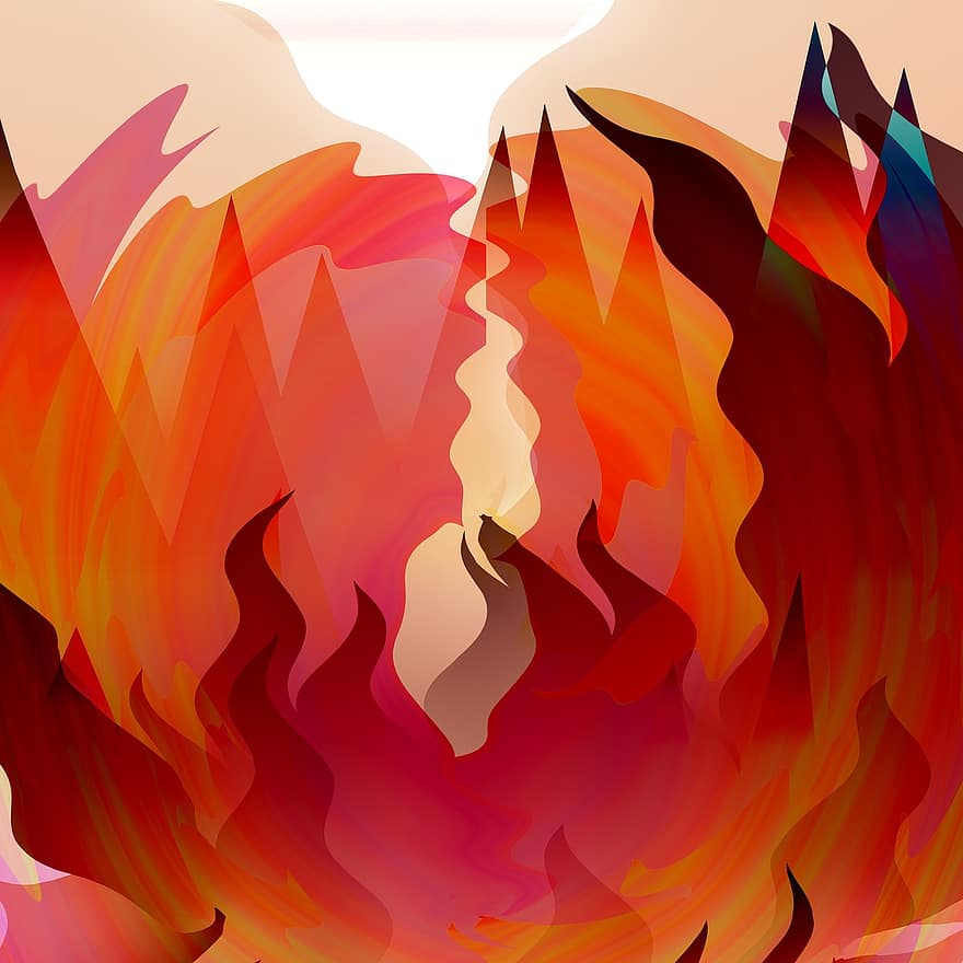 brand, abstrakt, tecknad serie, röd, varm, flammar, brinnande, ritning, rök, värme