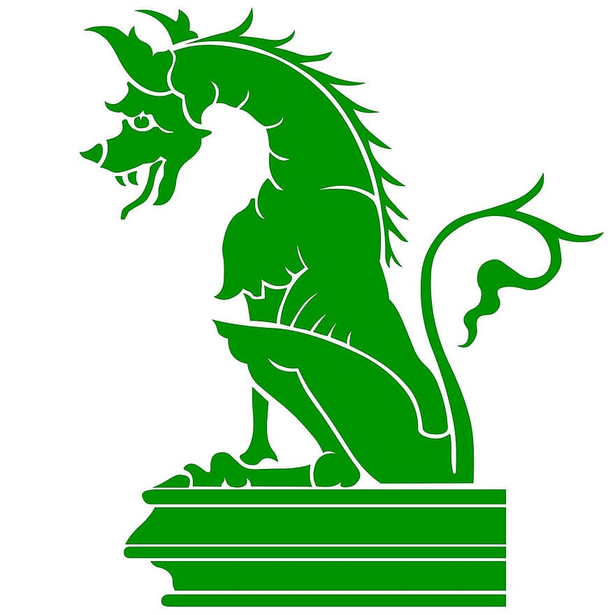 zelená, drak, silueta, sochařství, zvíře, bestie, tajemství