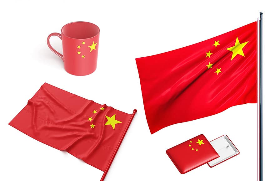 země, vlajka, Čína, národní, symbol