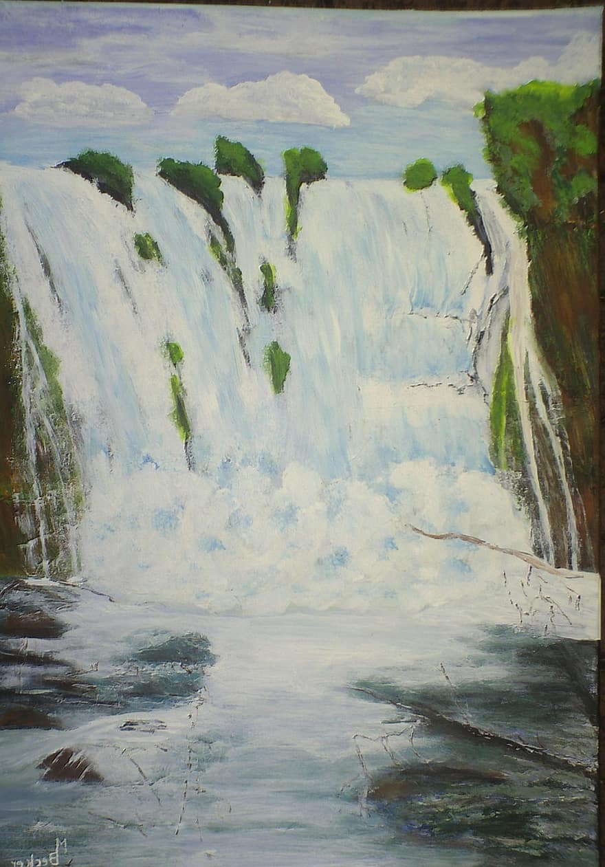 cascata, agua, rio, pintura, imagem, arte, cor, artisticamente, pintura de imagem, artistas, composição