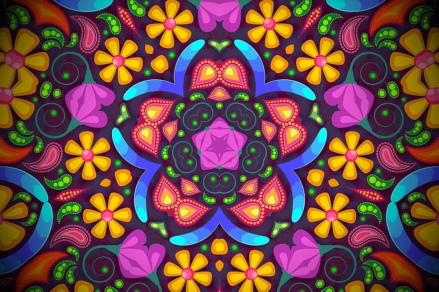 rozetta, kaleidoszkóp, virágos háttér, Rosace háttér, struktúra, színes