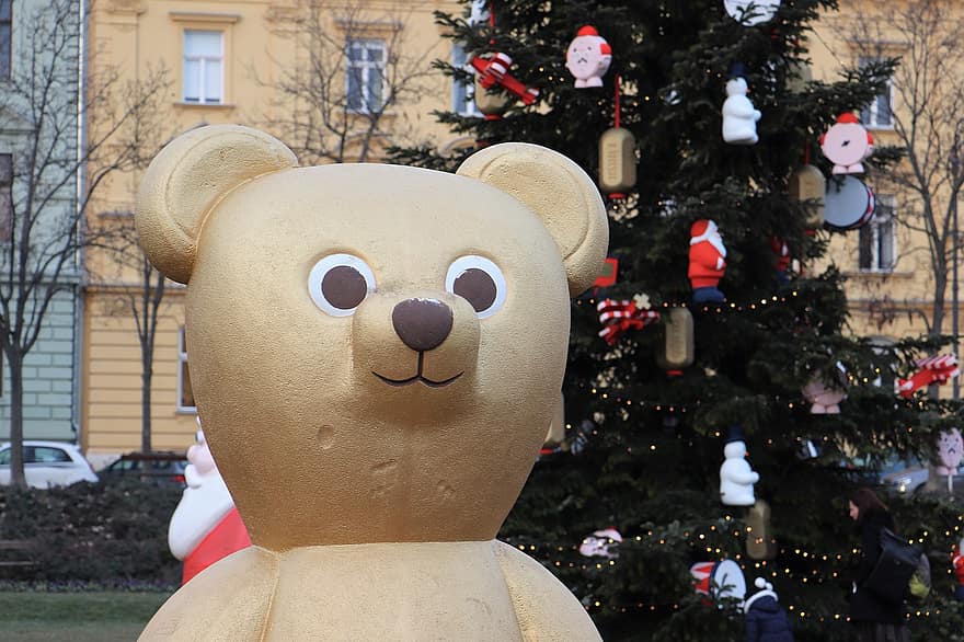 vánoční strom, Medvídek, hračka, legrační, dekorativní, hrát si, roztomilý, oslava, strom, zimní, dekorace