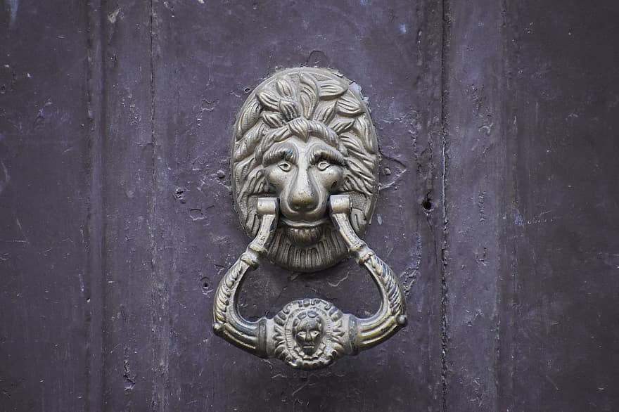 дверной молоток, передняя дверь, Вход, дверь, голова льва, металл, исторический, Старый город