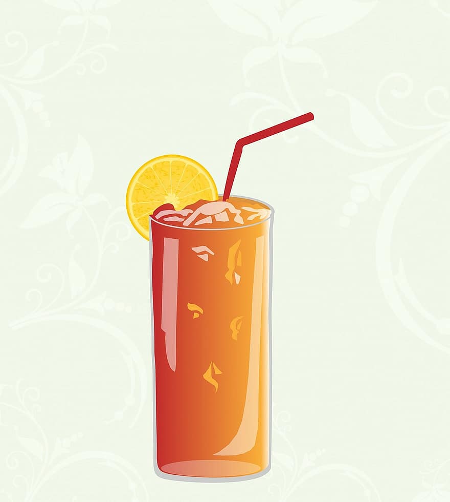 Getränk, Tequila Sonnenaufgang, Cocktail, Orange, Obst, Fruchtsaft, Orangenscheibe, Glas, Stroh, Kunst